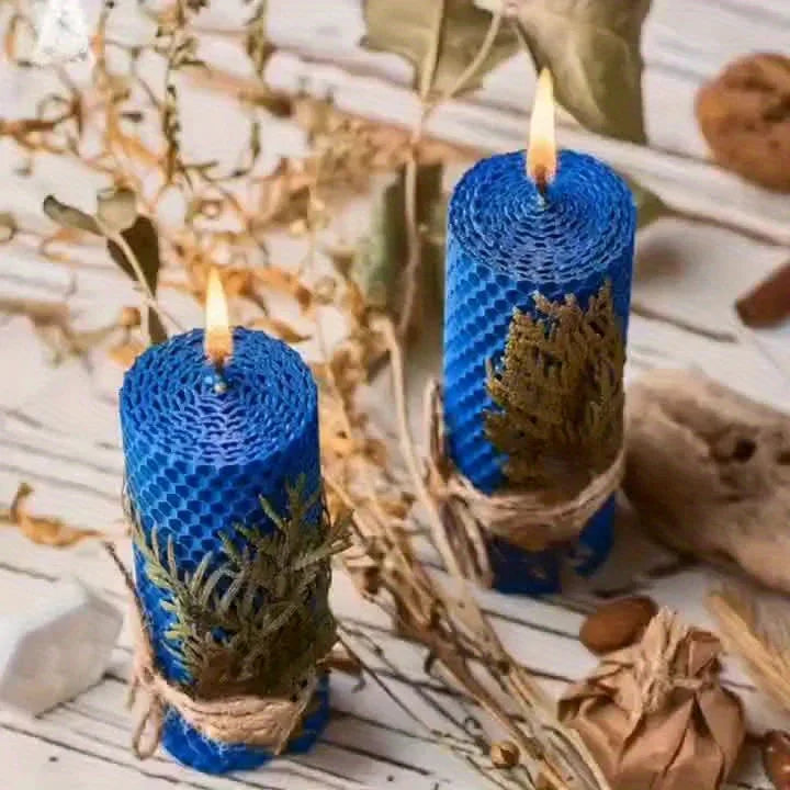 Beeswax Candles with Dried Flowers, Multicolor Piece Oval Set, angled view - House Of Avana