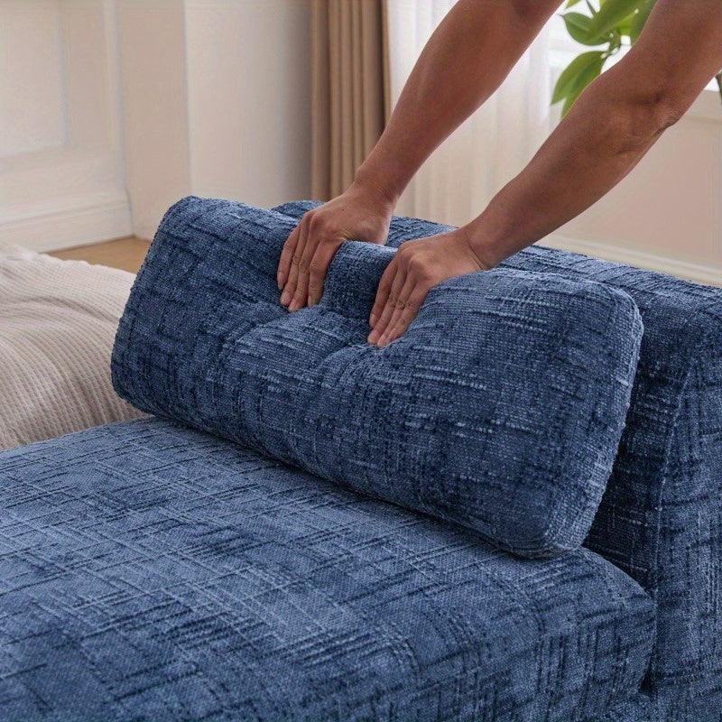 Elegant Blue 7' Chenille Bed Bench with Pillows - House Of Avana [[SKU:HOA-BEN-002]]