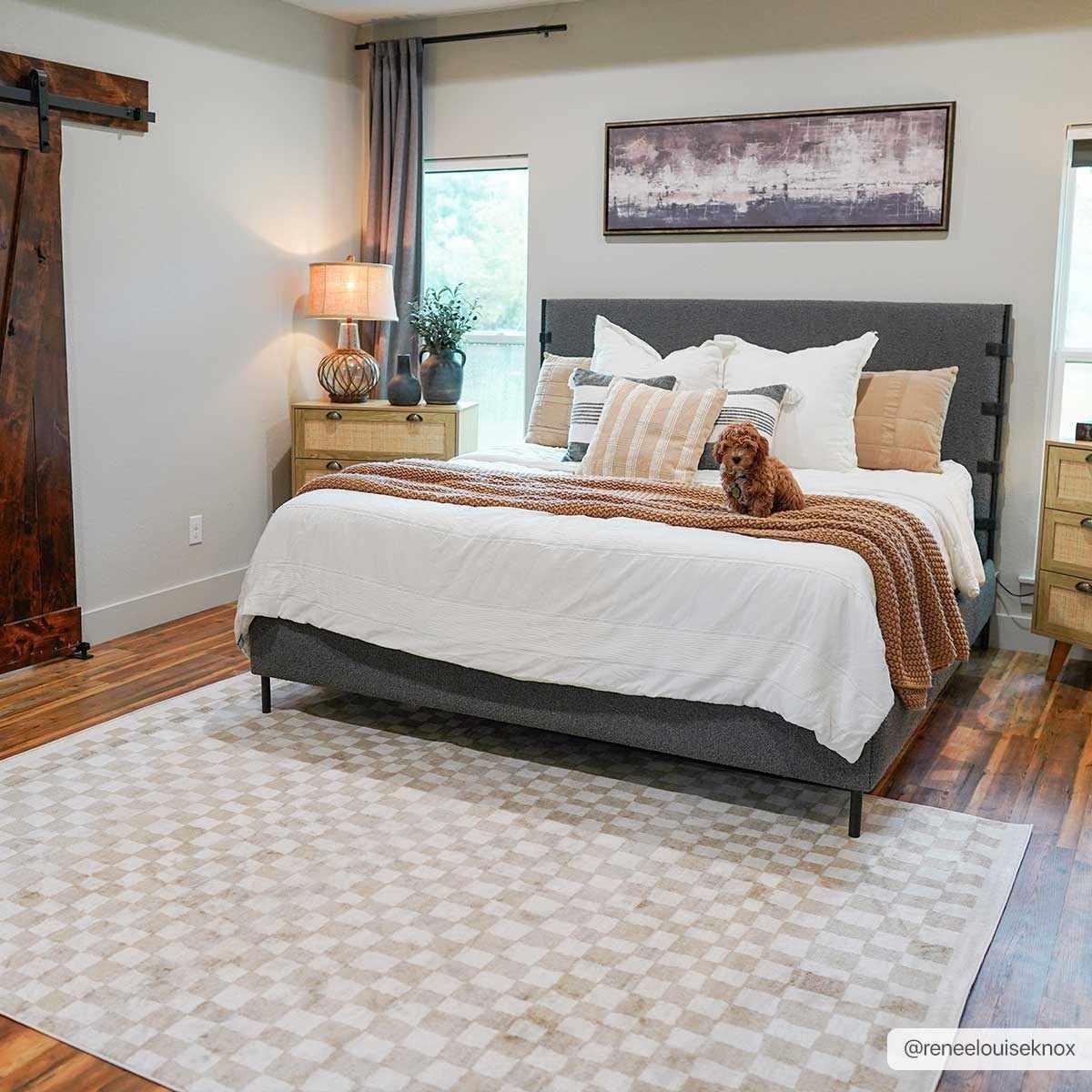 Benjy Cream & Gold Checkered Area Rug Hauteloom