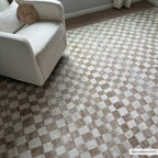 Benjy Cream & Gold Checkered Area Rug Hauteloom