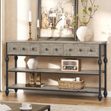 [Grey Wood Console Table] Grey 52'' Wood Accent Entryway Table Console Table with 3 Drawers and Storage Shelves for Living Room, Couch, Hallway, Foyer, Kitchen Counter House Of Avana