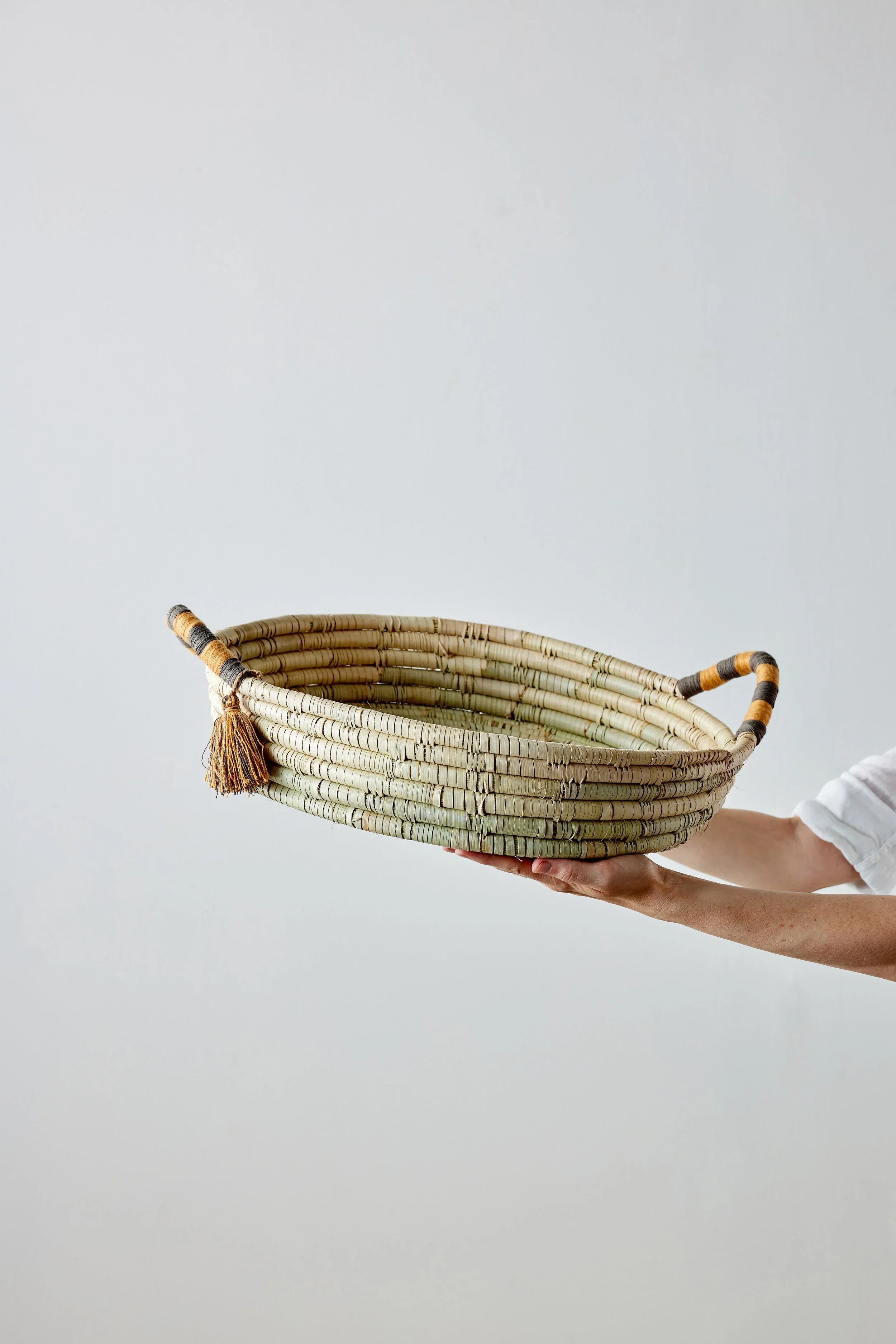 Peach Banded Betty Tray with Tassel Kanju Interiors