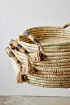 Natural Banded Betty Tray with Tassel Kanju Interiors