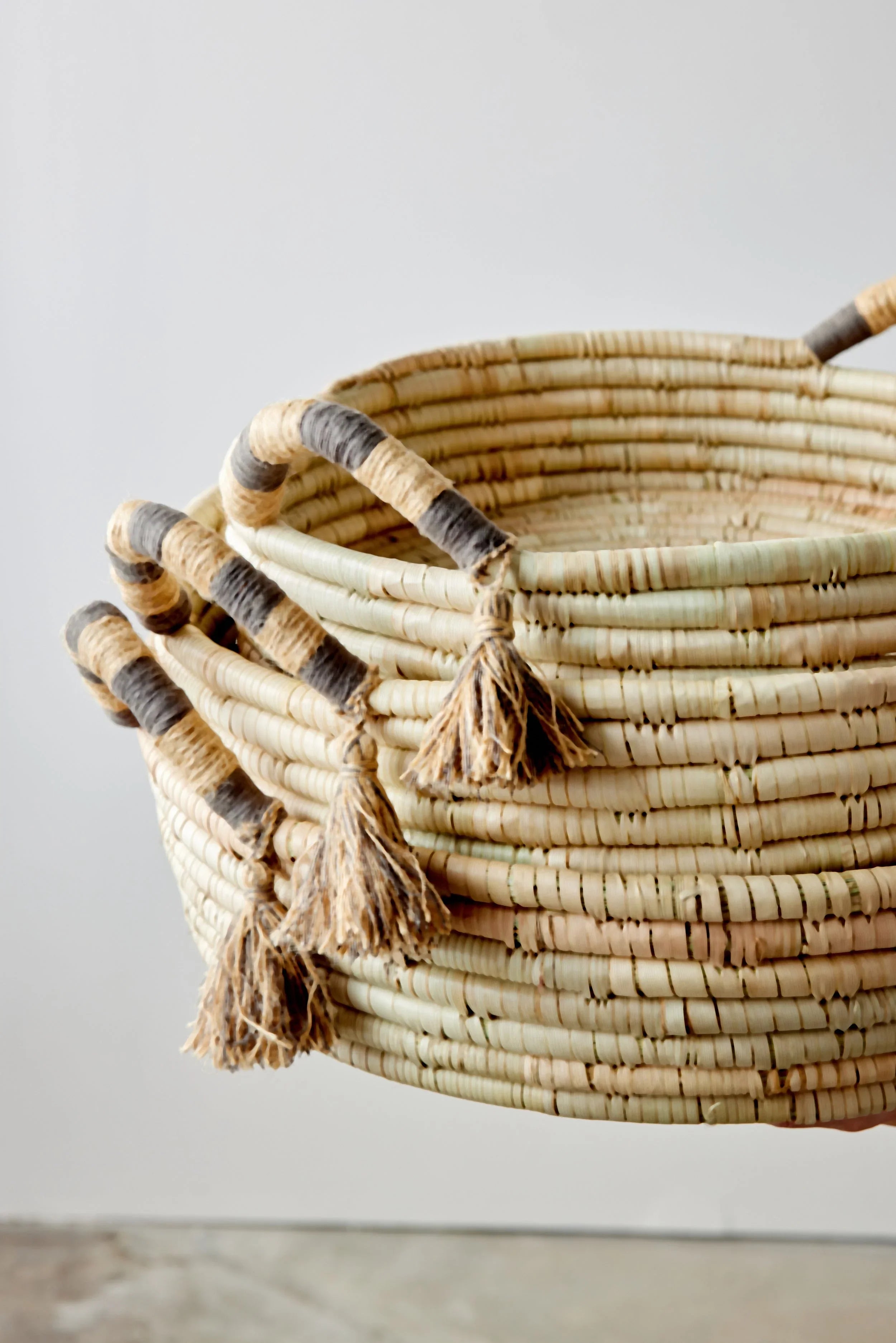 Natural Banded Betty Tray with Tassel Kanju Interiors