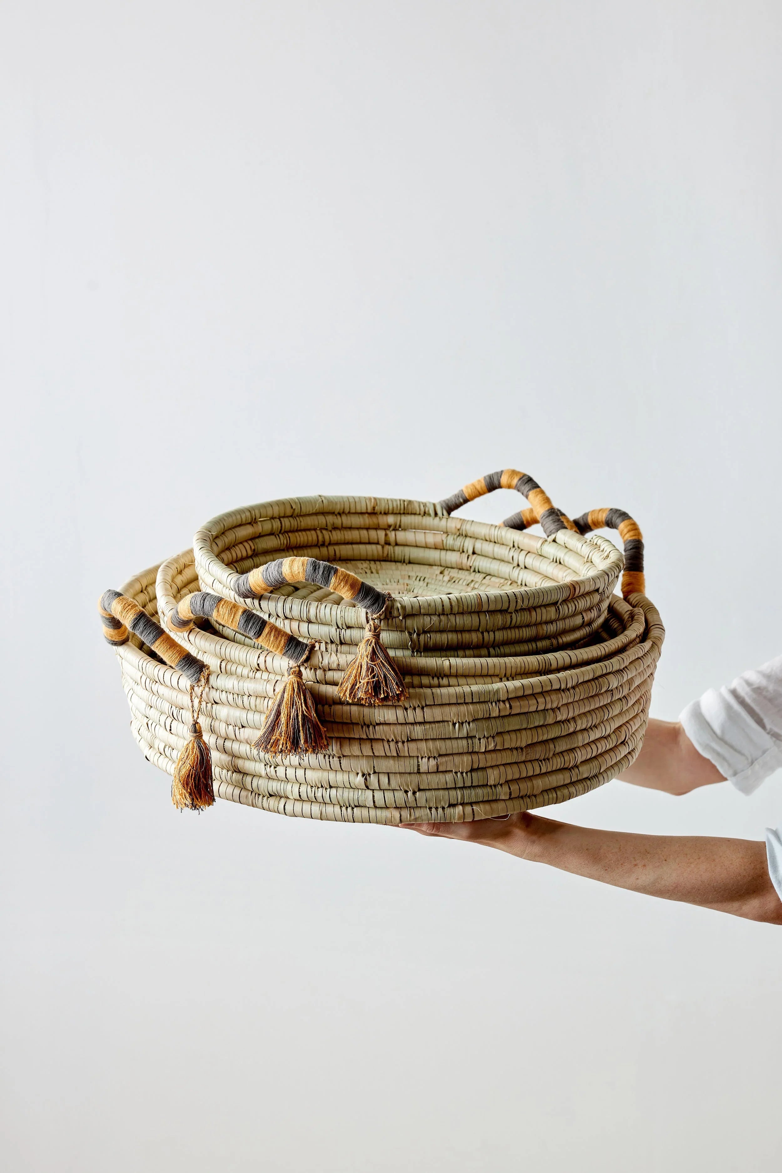 Peach Banded Betty Tray with Tassel Kanju Interiors