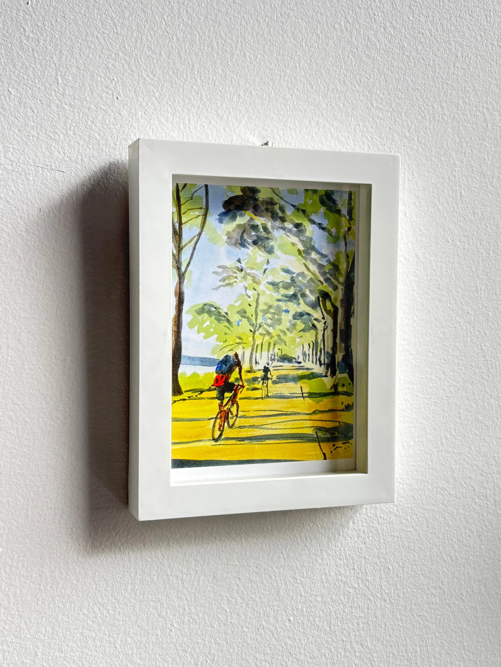 Biking in the Light, Hudson River, Bikers, Watercolor Painting, angled view - House Of Avana