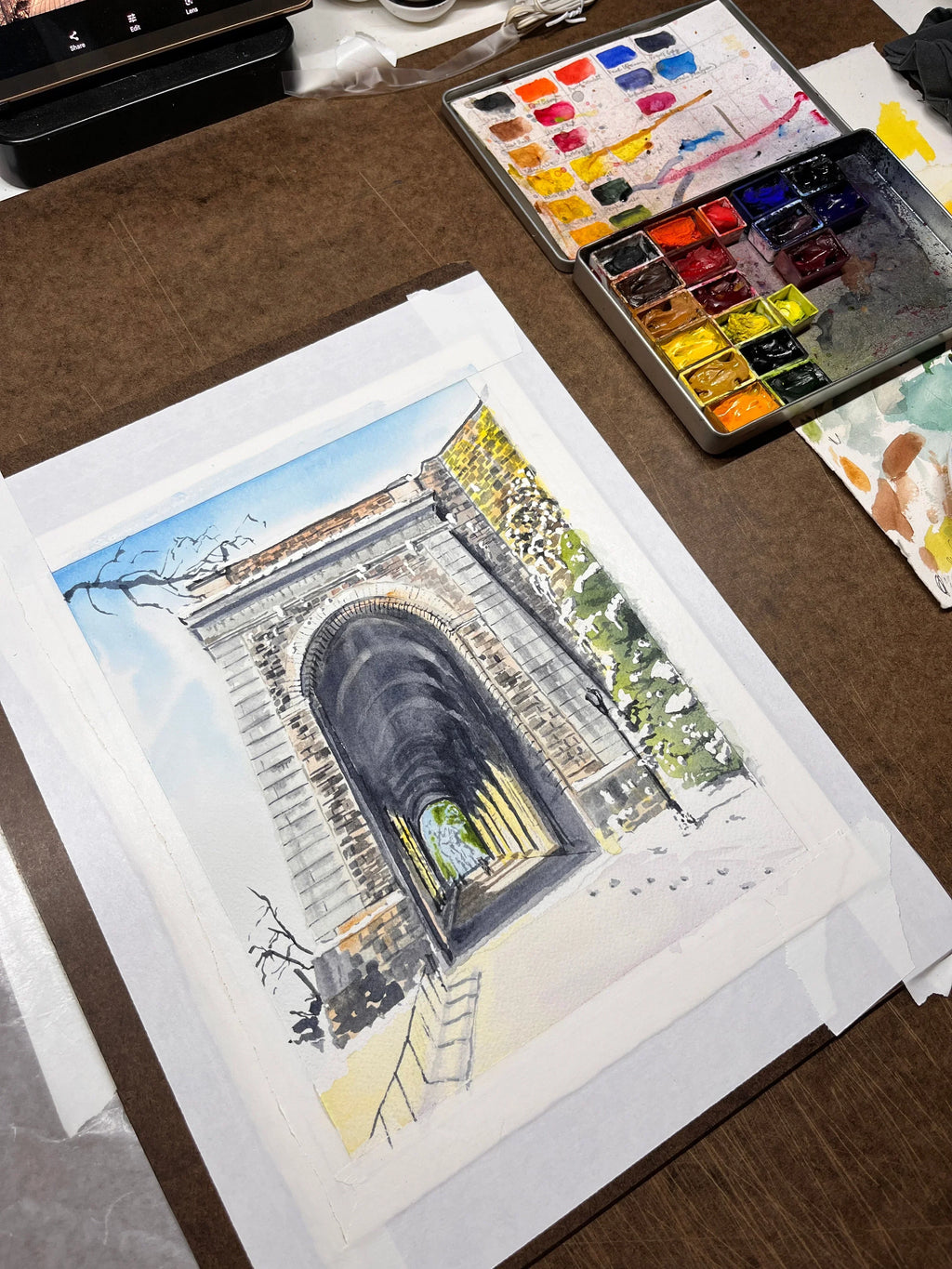 Billings Arcade in Winter, Fort Tryon Park, Watercolor Print, side view - House Of Avana