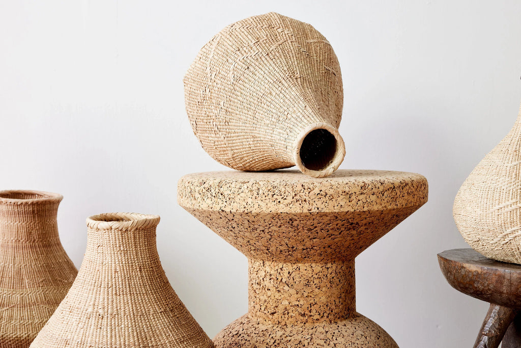 Binga Nongo Natural Woven Gourd Basket, angled view - House Of Avana