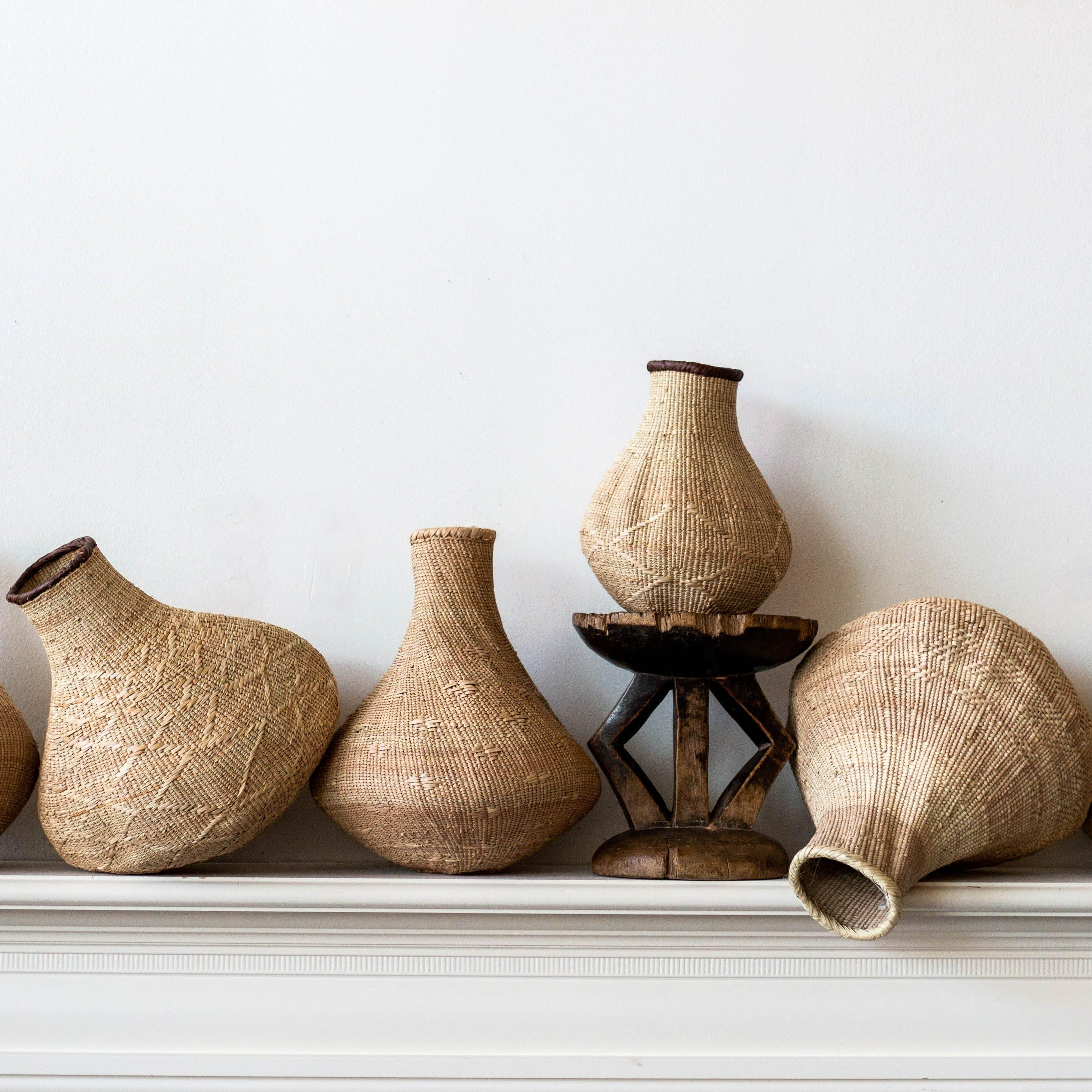 Binga Nongo Natural Woven Gourd Basket, angled view - House Of Avana