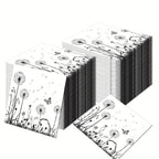 100-Pack White & Black Dandelion Biodegradable Napkins - 6.5"x6.5" - House Of Avana