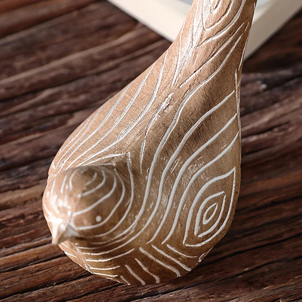 Bird Statues - Decorative Wood Grain Lovebirds, close-up view - House Of Avana