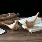 Bird Statues - Decorative Wood Grain Lovebirds, back view - House Of Avana