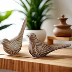 Bird Statues - Decorative Wood Grain Lovebirds, side view - House Of Avana