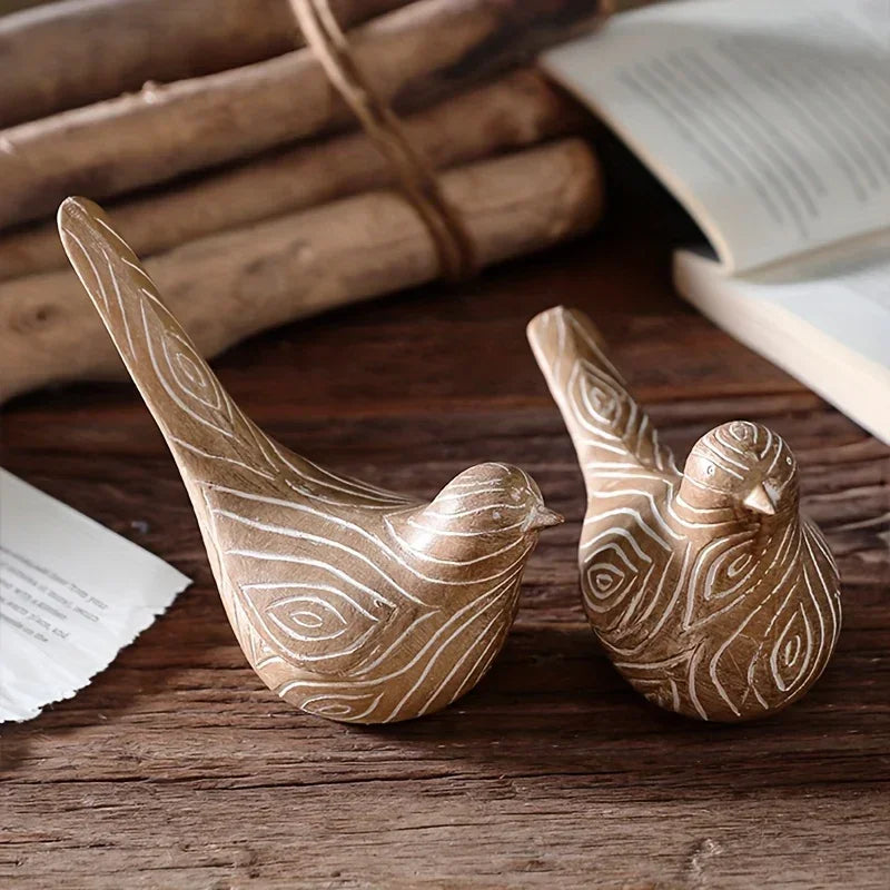 Bird Statues - Decorative Wood Grain Lovebirds, lifestyle image - House Of Avana