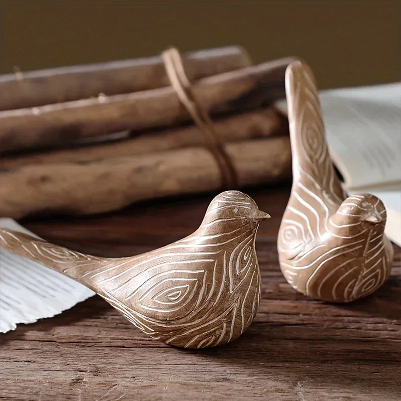Bird Statues - Decorative Wood Grain Lovebirds, angled view - House Of Avana