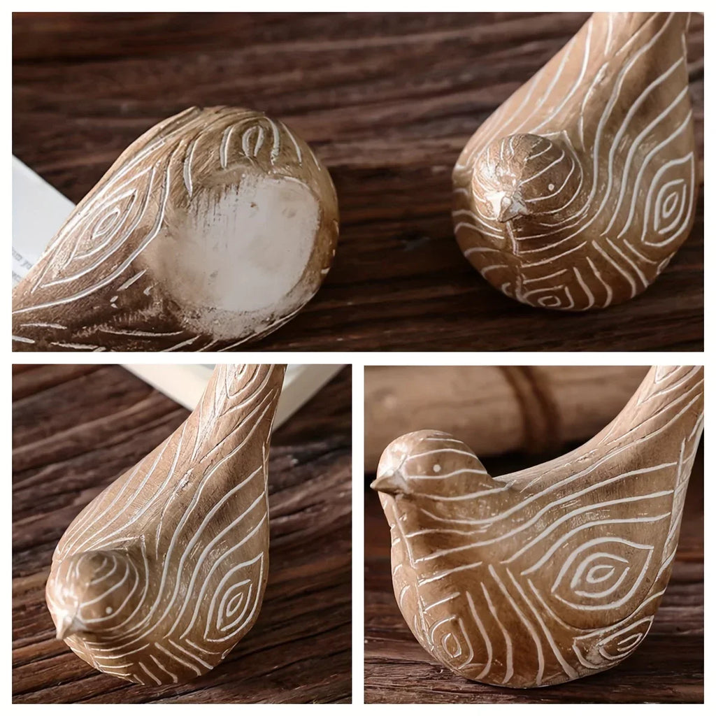 Bird Statues - Decorative Wood Grain Lovebirds, angled view - House Of Avana