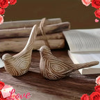 Bird Statues - Decorative Wood Grain Lovebirds, front view - House Of Avana