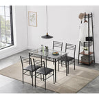 Black 5-Piece Dining Set with Rectangular Glass-Top Table and 4 Chairs