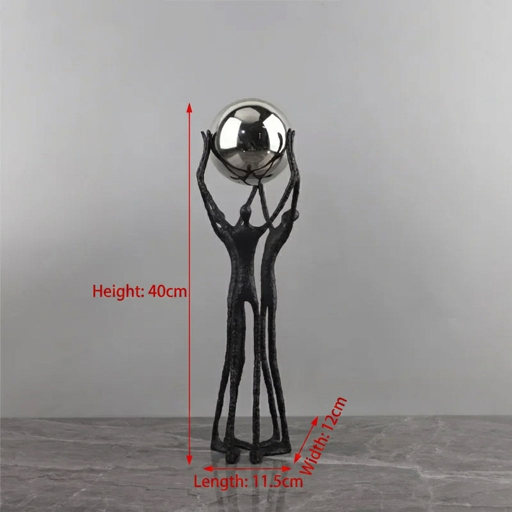 Black Iron Figure Sculpture with Silver Sphere for Your Modern Home