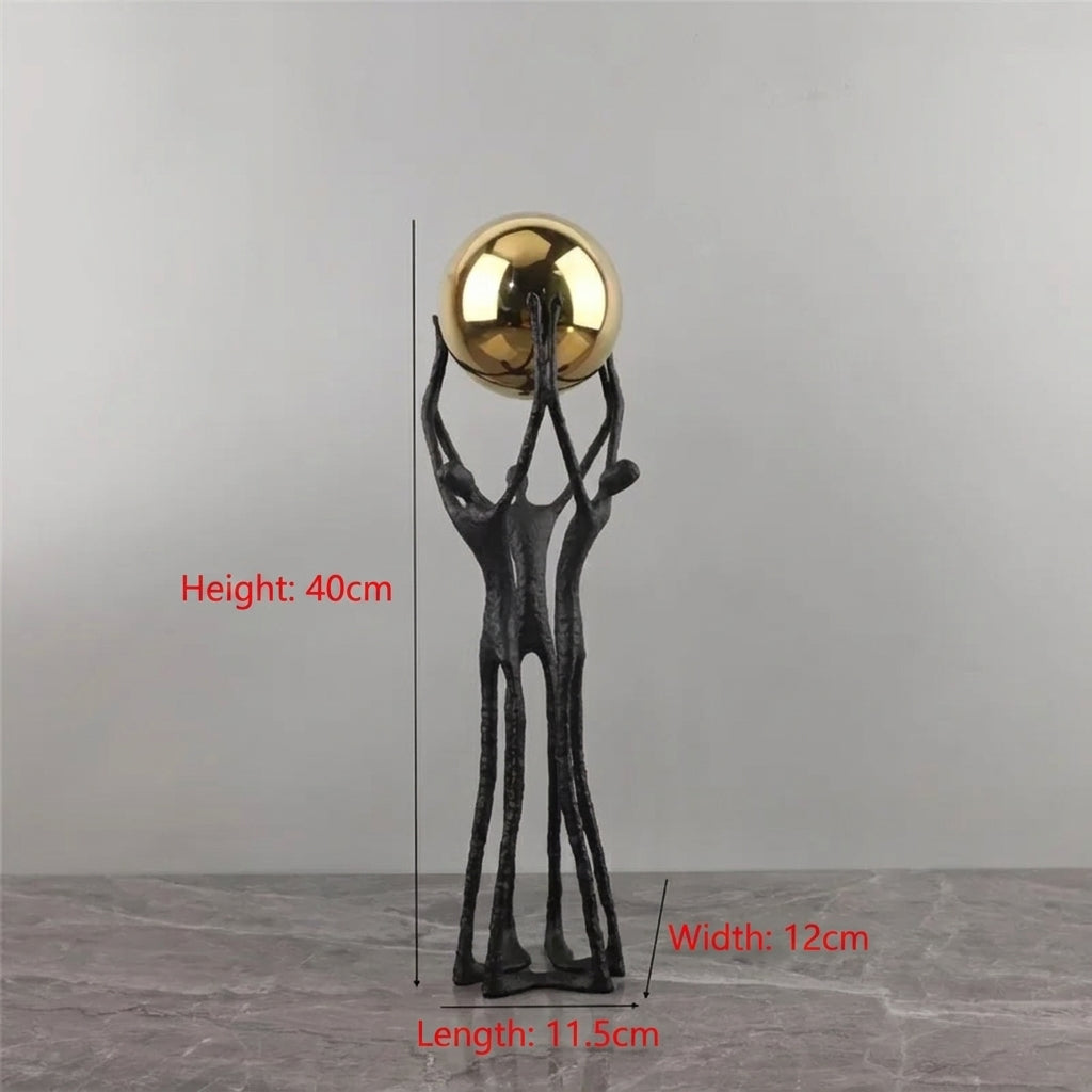 Black Iron Figure Sculpture with Silver Sphere for Your Modern Home