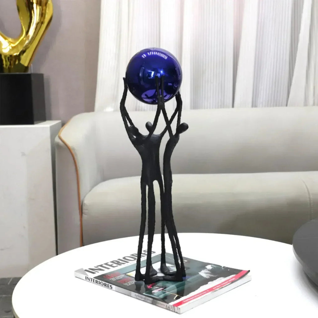 Black Iron Figure - Modern Silver Accent | Iron Figure Sculpture | side view | Abstract home decor | House of Avana