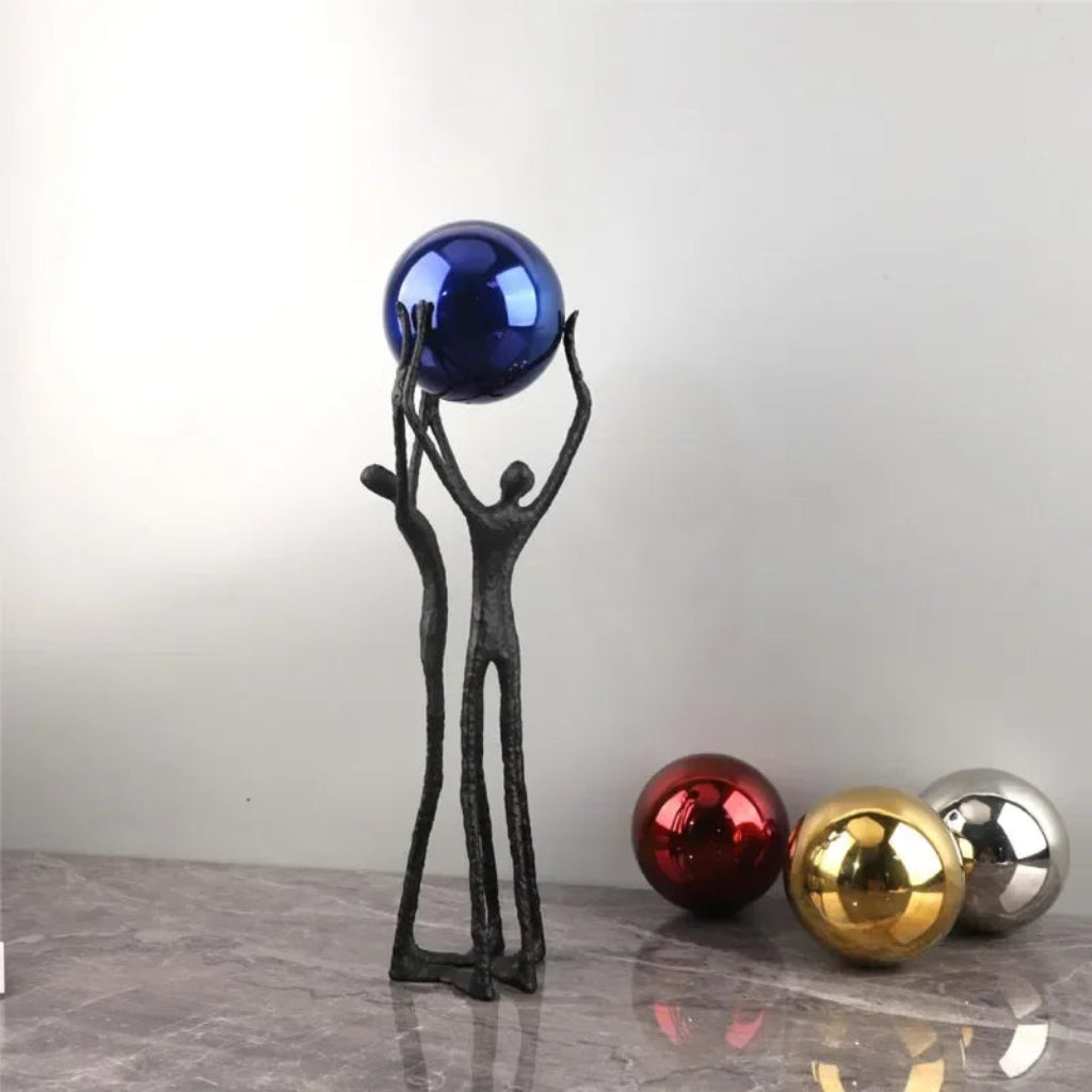 Black Iron Figure - Modern Silver Accent | Iron Figure Sculpture | top view | Abstract home decor | House of Avana