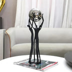 Black Iron Figure - Modern Silver Accent | Iron Figure Sculpture | front view | Abstract home decor | House of Avana