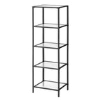 Black Metal Frame Glass Shelf Bookcase 4-Shelves Shelving Unit