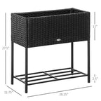 Black Modern PE Rattan Wicker Raised Garden Bed Elevated Planter Box