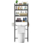Black Over the Toilet Storage Freestanding Industrial Metal Wood Shelving Unit
