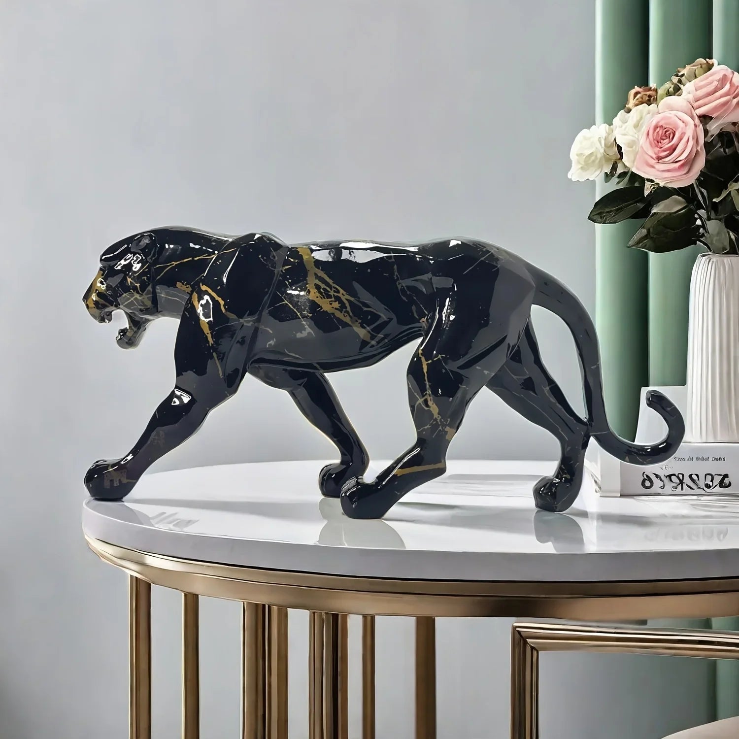 Glam Style Resin Black Panther Figurine - Inspirational Collectible Animal Sculpture for Home Decor,... - House Of Avana