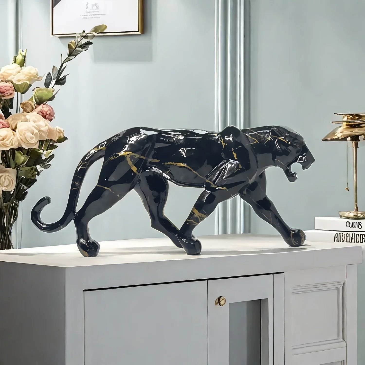 Glam Style Resin Black Panther Figurine - Inspirational Collectible Animal Sculpture for Home Decor,... - House Of Avana