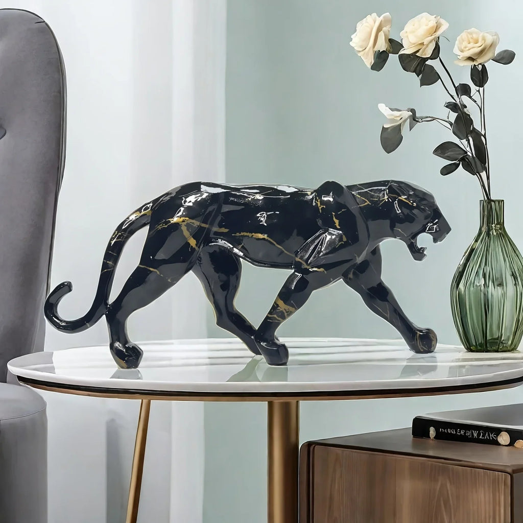 Glam Style Resin Black Panther Figurine - Inspirational Collectible Animal Sculpture for Home Decor,... - House Of Avana