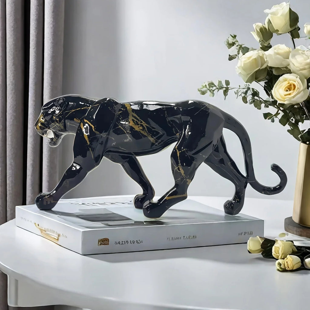 Glam Style Resin Black Panther Figurine - Inspirational Collectible Animal Sculpture for Home Decor,... - House Of Avana