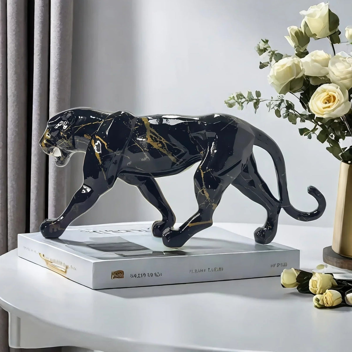 Glam Style Resin Black Panther Figurine - Inspirational Collectible Animal Sculpture for Home Decor,... - House Of Avana [[SKU:HOA-SCU-074]]