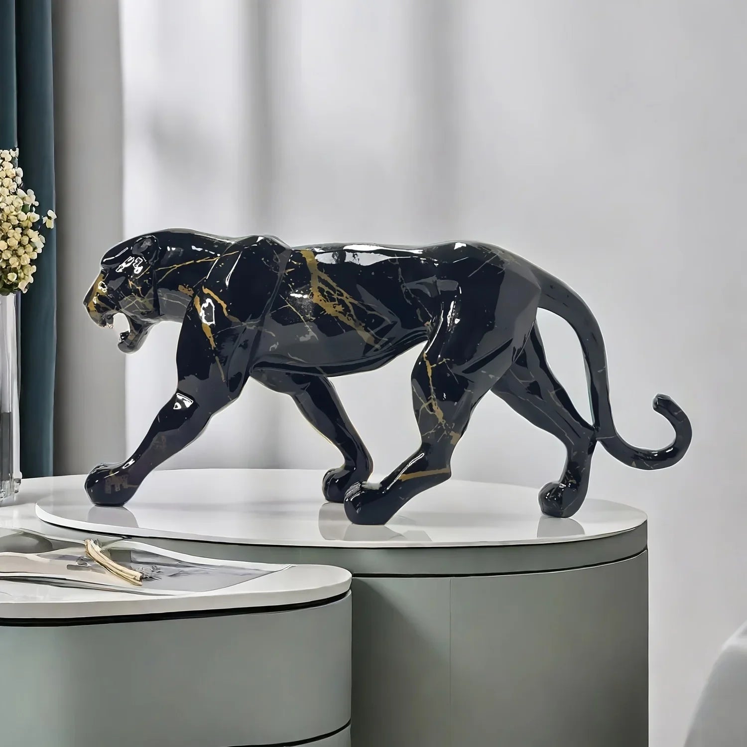 Glam Style Resin Black Panther Figurine - Inspirational Collectible Animal Sculpture for Home Decor,... - House Of Avana