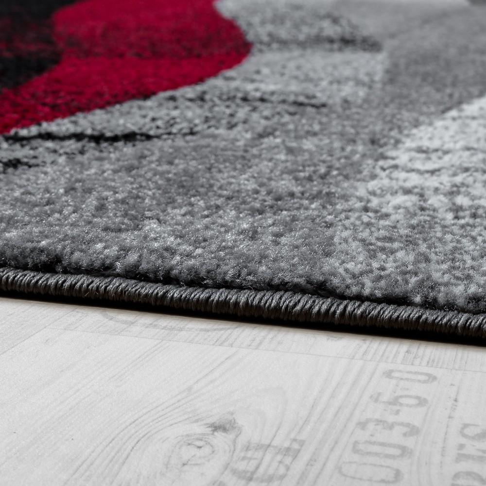 Black Red Grey Designer Rug Modern Wave Effect, back view - House Of Avana