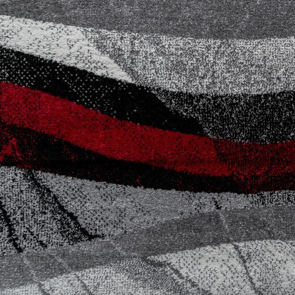 Black Red Grey Designer Rug Modern Wave Effect, side view - House Of Avana
