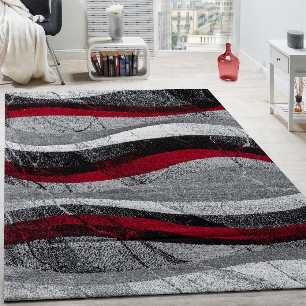 Black Red Grey Designer Rug Modern Wave Effect, front view - House Of Avana