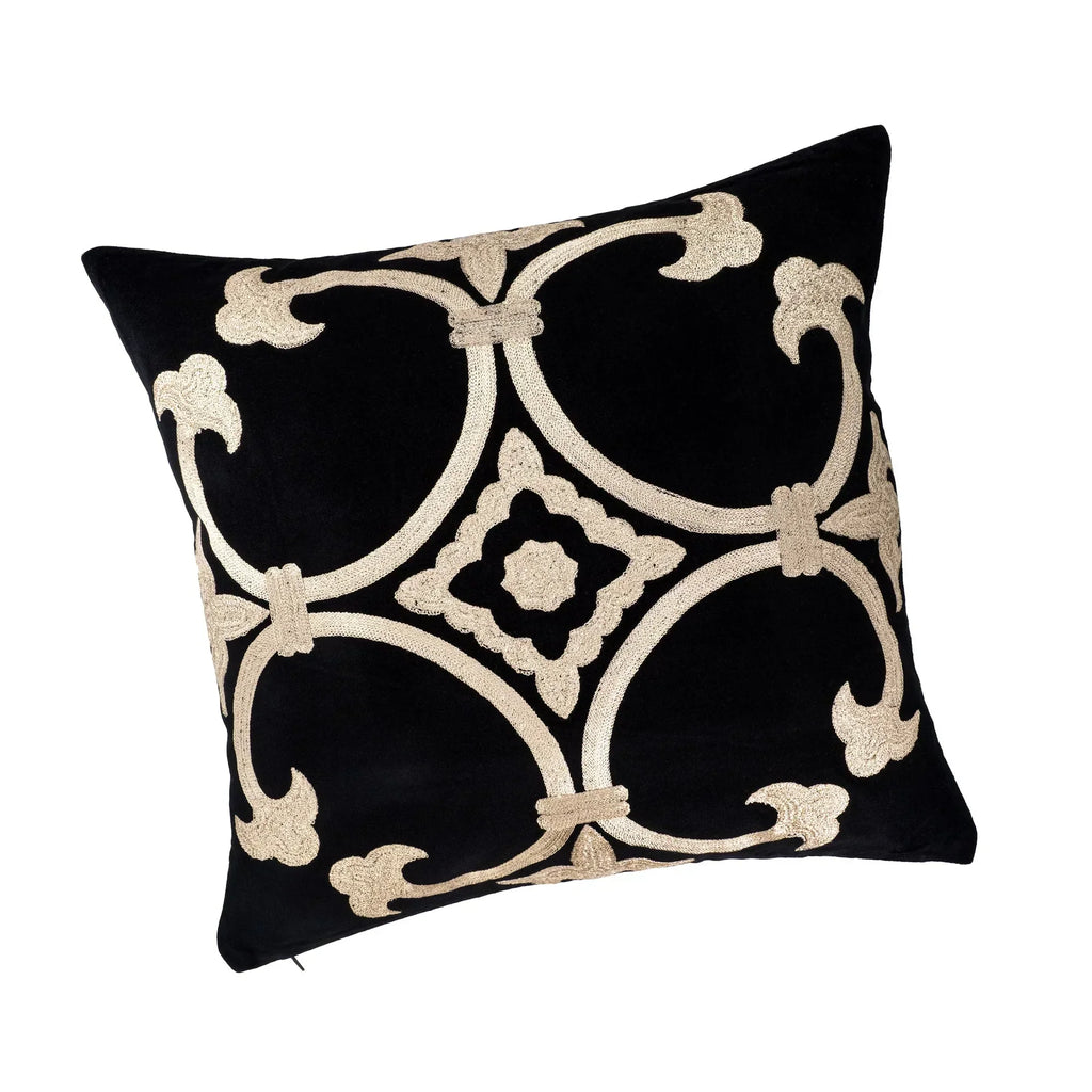 Black Velvet Throw Pillow with Gold Embroidery - Palazzo Collection, X 20, back view - House Of Avana