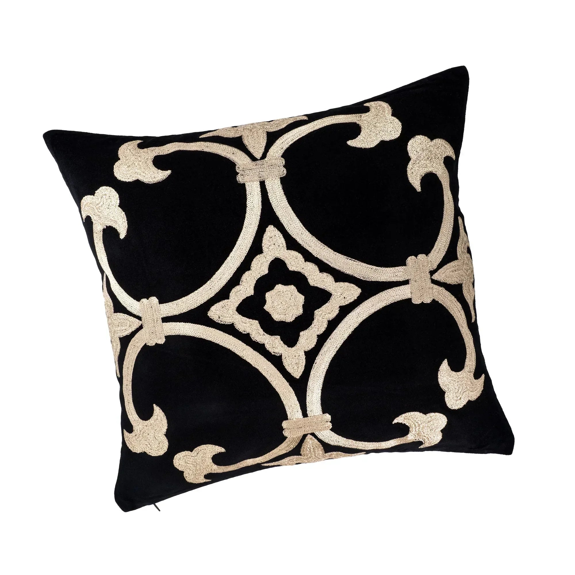 Black Velvet Throw Pillow with Gold Embroidery - Palazzo Collection, X 20, back view - House Of Avana