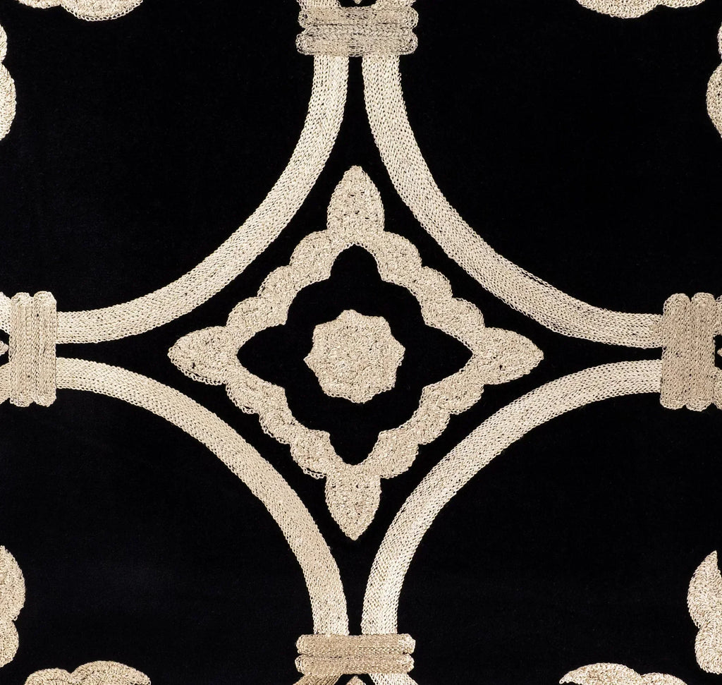 Black Velvet Throw Pillow with Gold Embroidery - Palazzo Collection, X 20, side view - House Of Avana