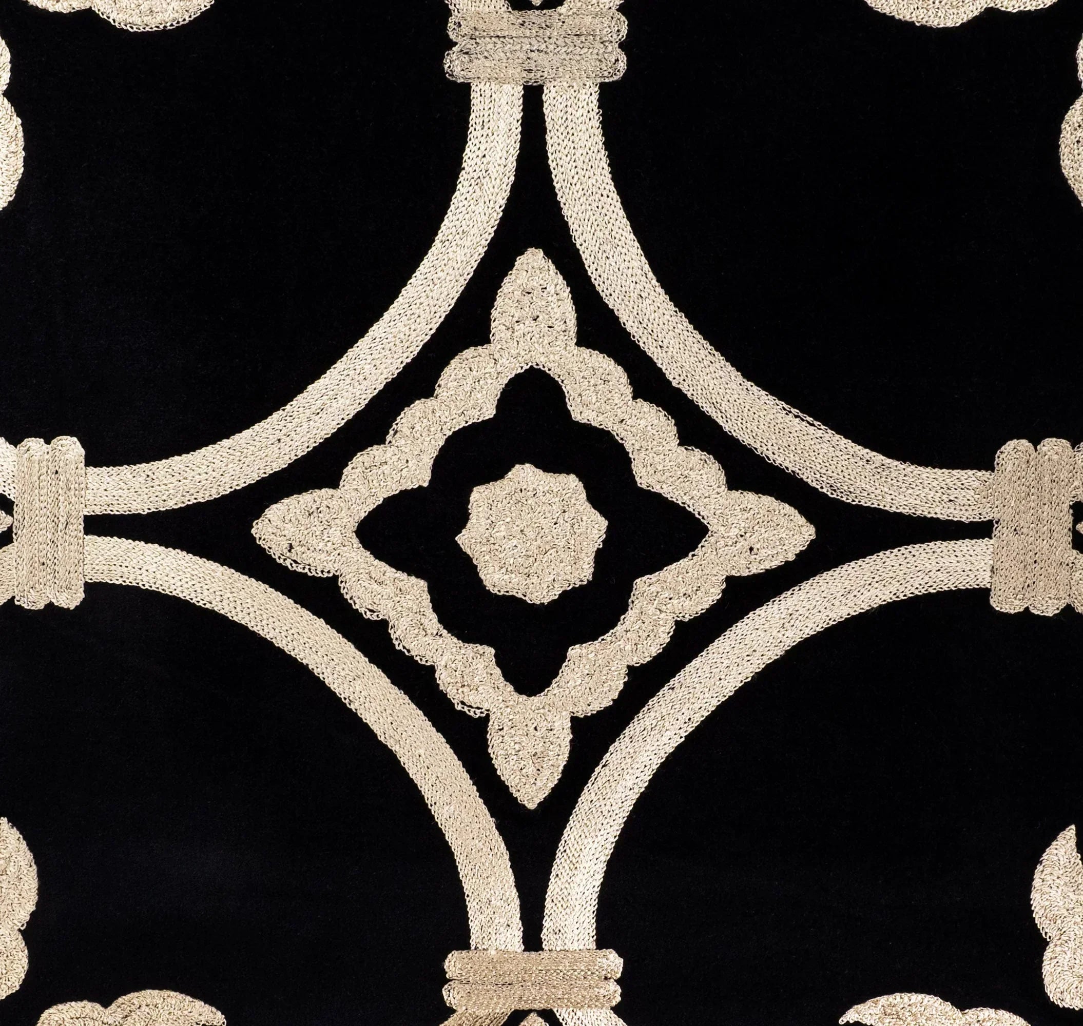 Black Velvet Throw Pillow with Gold Embroidery - Palazzo Collection, X 20, side view - House Of Avana