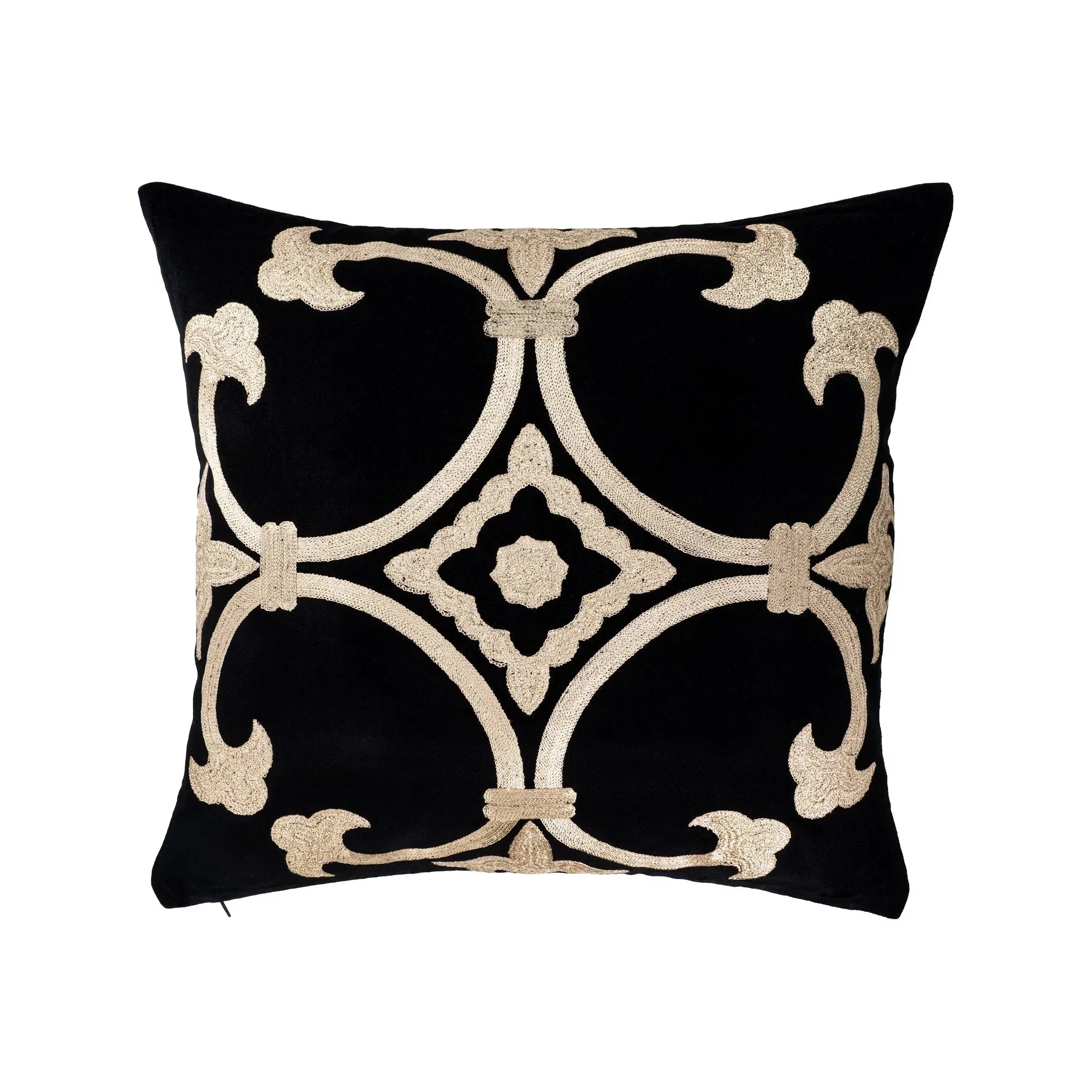 Black Velvet Throw Pillow with Gold Embroidery - Palazzo Collection, X 20, top view - House Of Avana