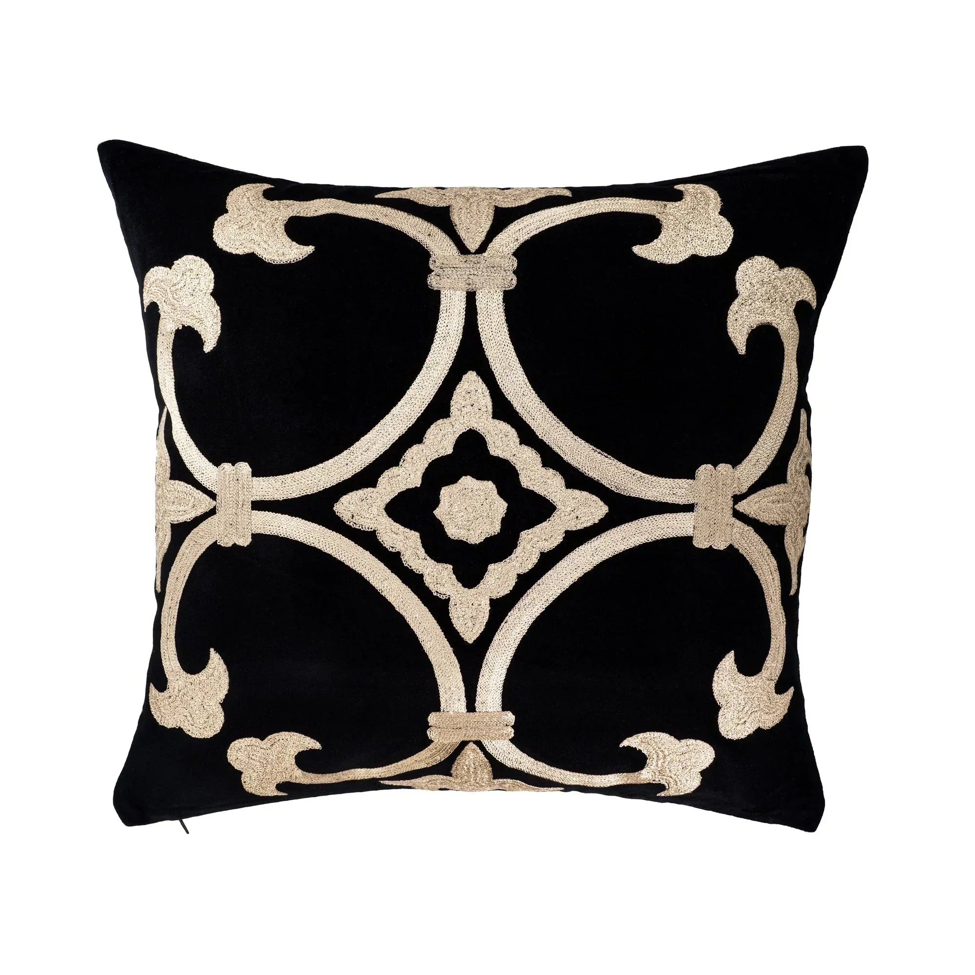 Black Velvet Throw Pillow with Gold Embroidery - Palazzo Collection, X 20, front view - House Of Avana