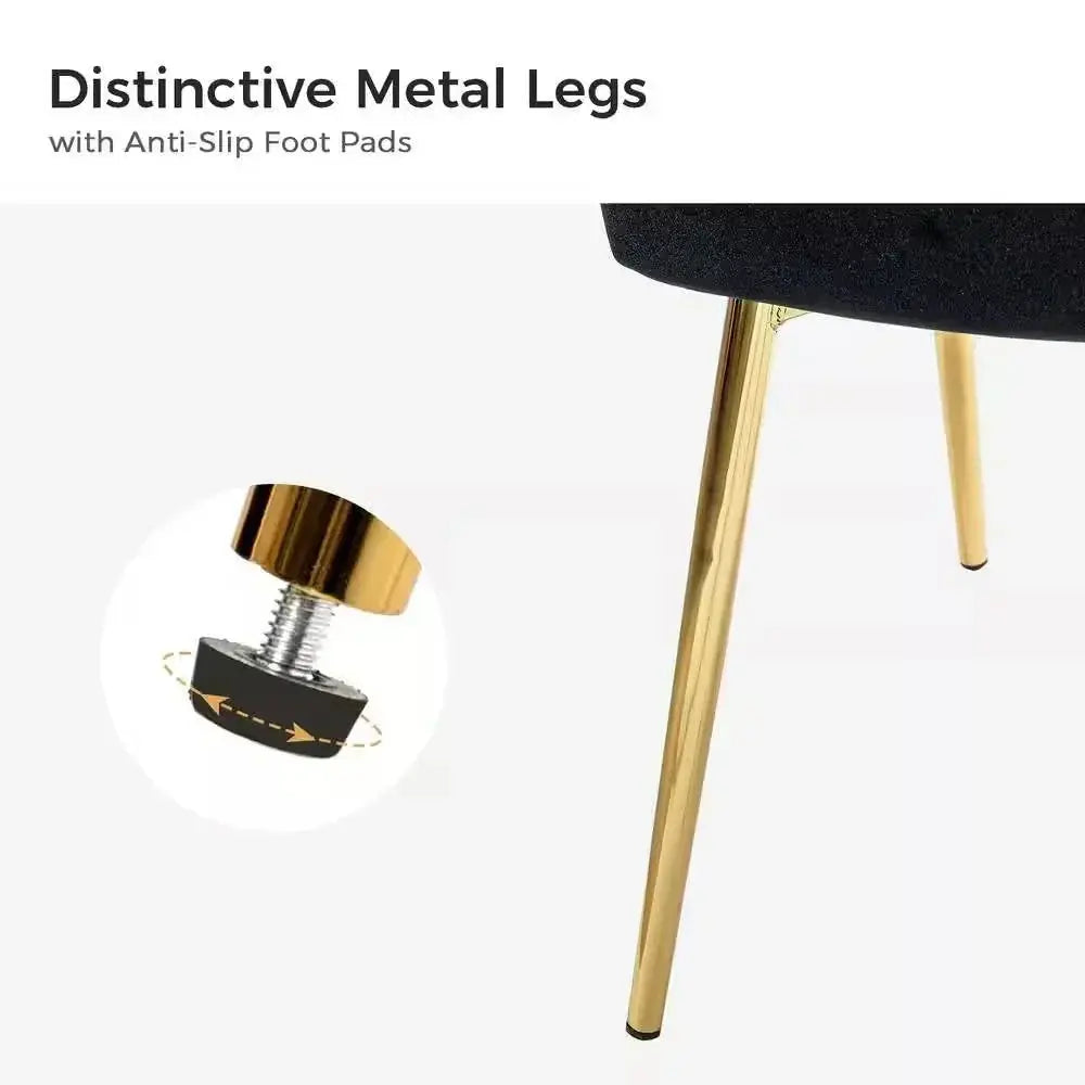 Black Velvet Upholstered Wingback Accent Side Chair w/ Gold Metal Legs