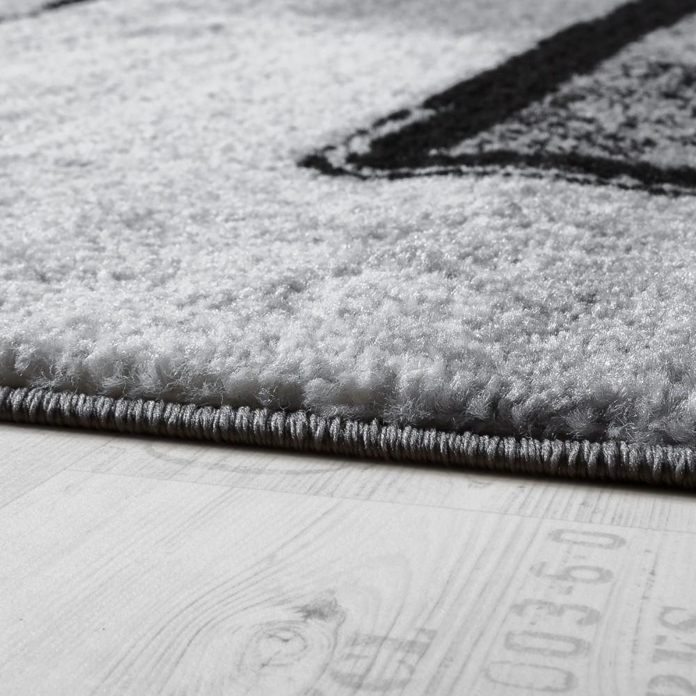 Black White Area Rug Montreal Abstract Paint Effect, back view - House Of Avana