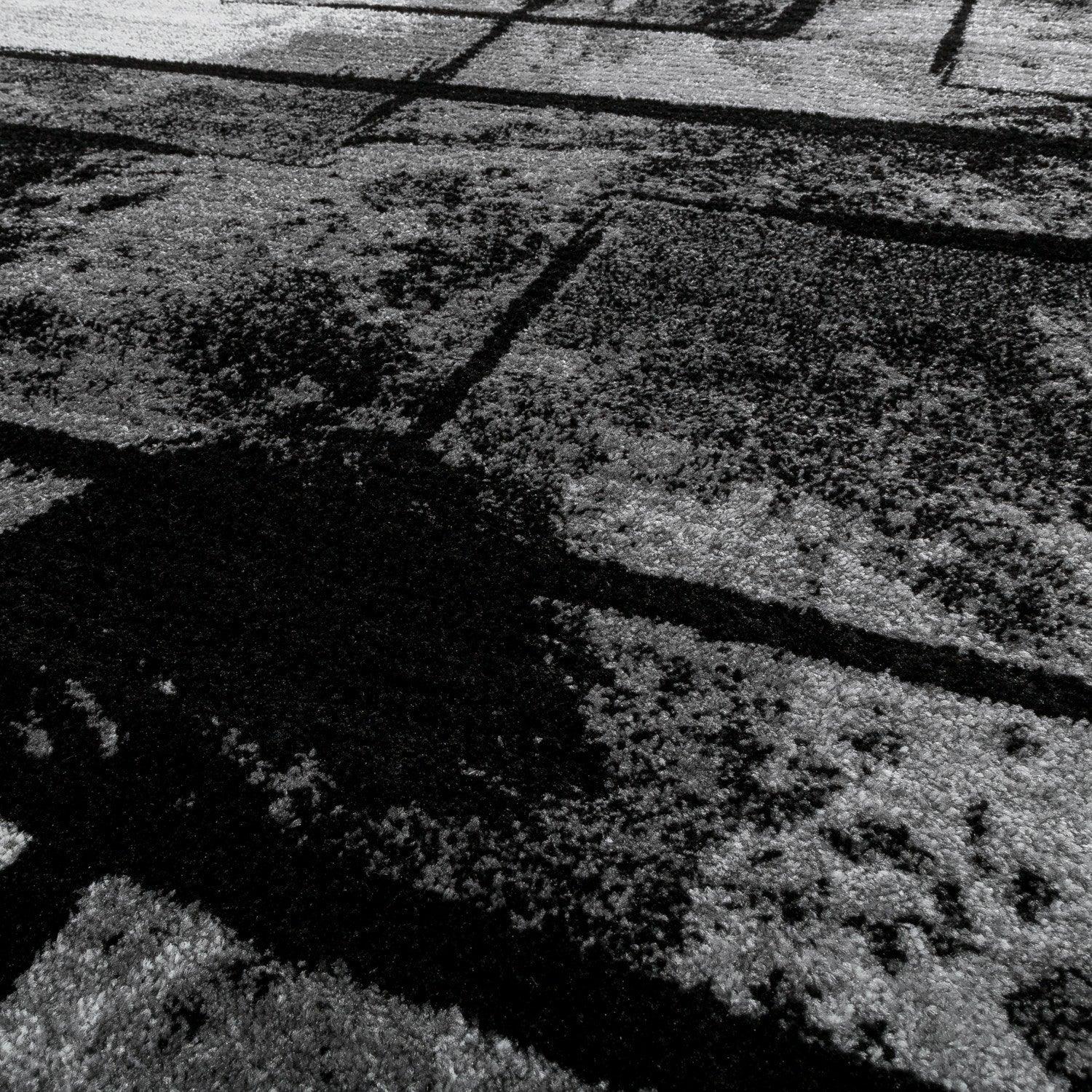 Black White Area Rug Montreal Abstract Paint Effect, detail shot - House Of Avana