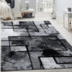 Black White Area Rug Montreal Abstract Paint Effect, front view - House Of Avana