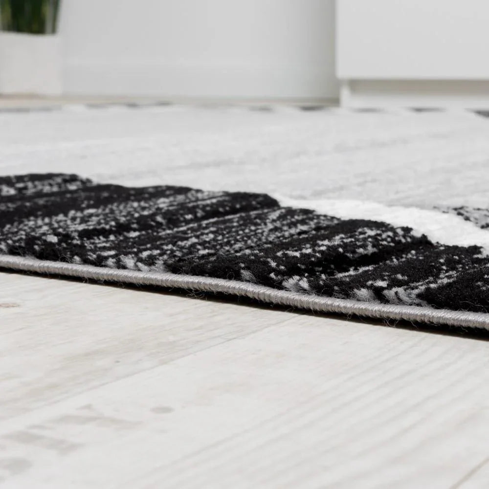 Black White Area Rug for Living Room Modern Design, side view - House Of Avana